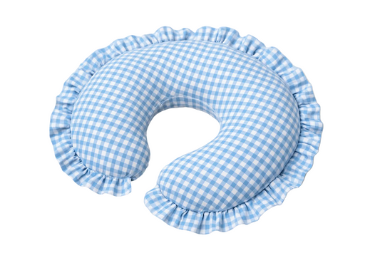 Sky Blue Gingham Ruffle Nursing Pillow Cover