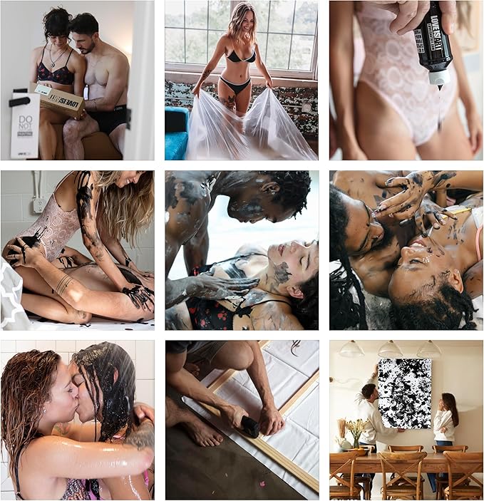 Collage of various intimate scenes including couples and parents in different settings.