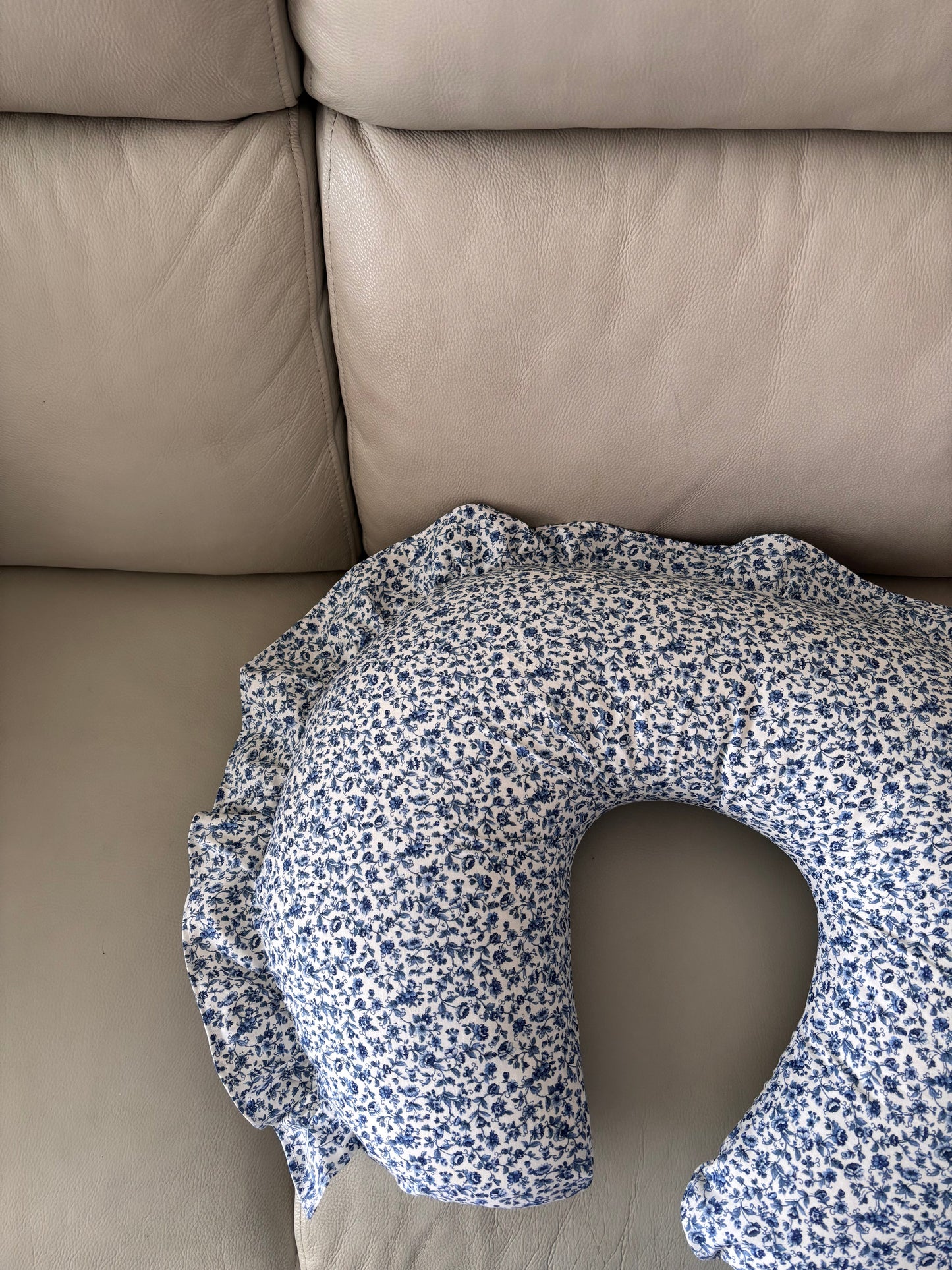 Blue Floral Ruffle Nursing Pillow Cover
