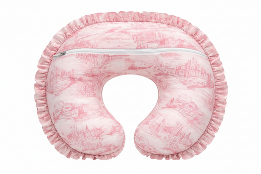 Pink Toile Ruffle Nursing Pillow Cover