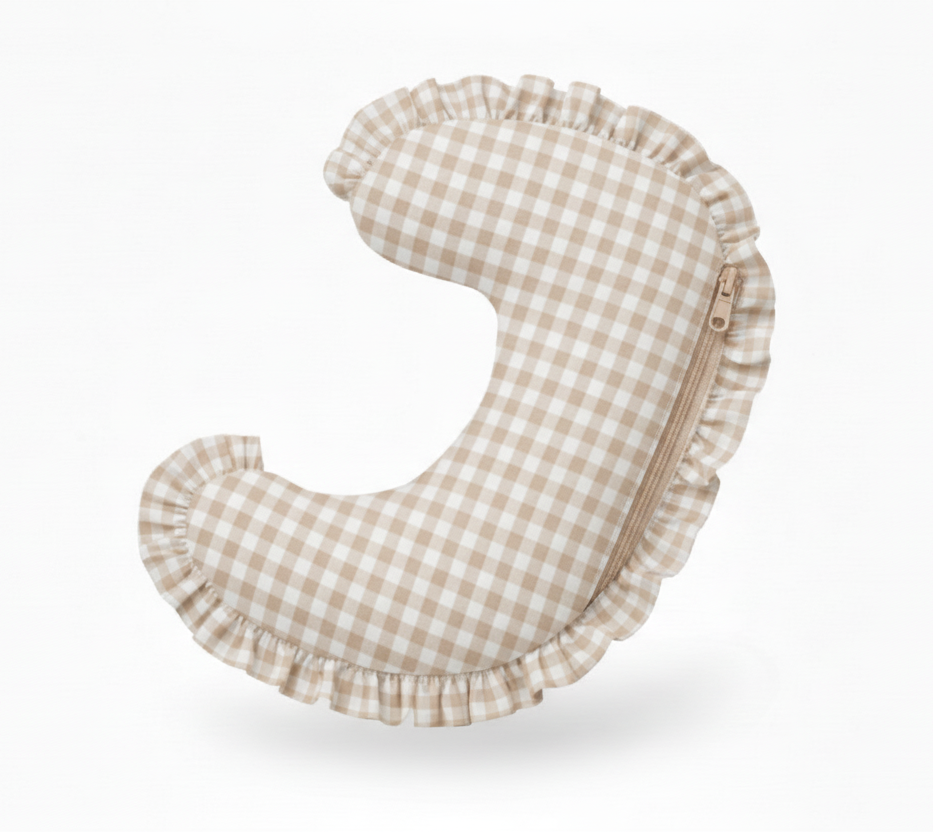 Beige Gingham Ruffle Nursing Pillow Cover