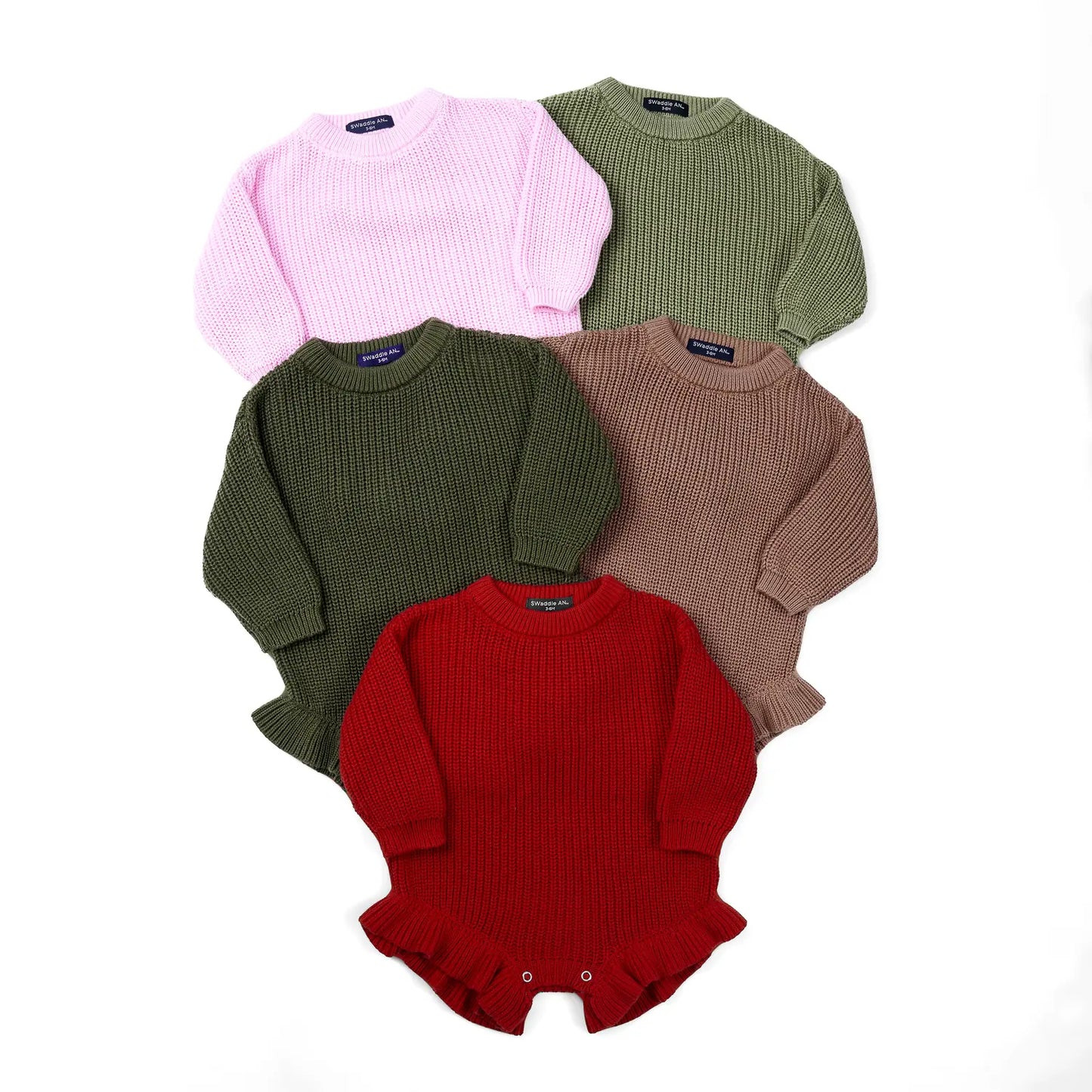 Ruffle Chunky Knit Baby Romper in Sage Green