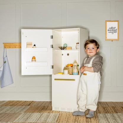 Tiny Land® Play Kitchen Accessories – Play Kitchen Fridge: Wooden Cabinet Refrigerator for Kids