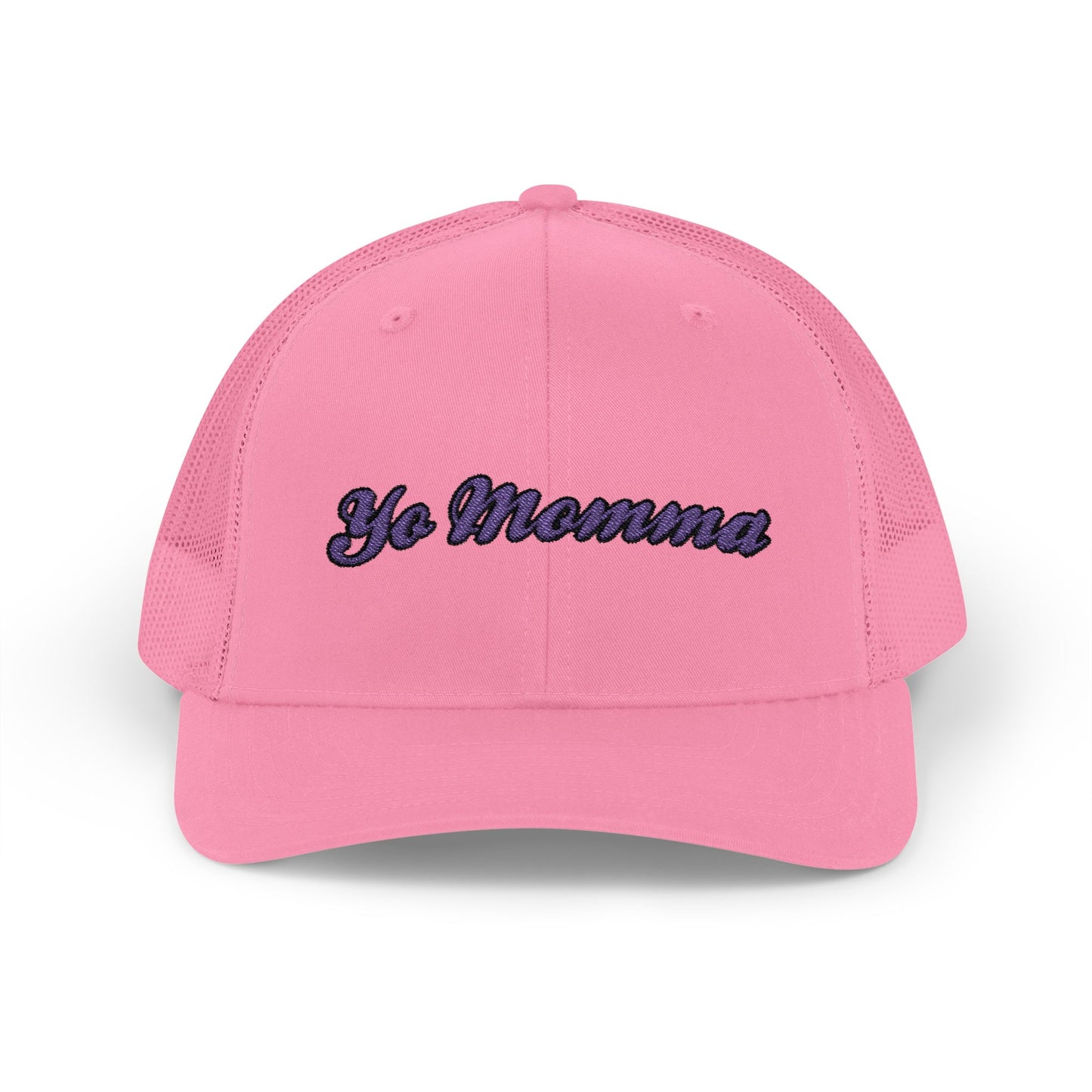 Embroidered "Yo Momma" Trucker Cap — Pink Snapback Hat