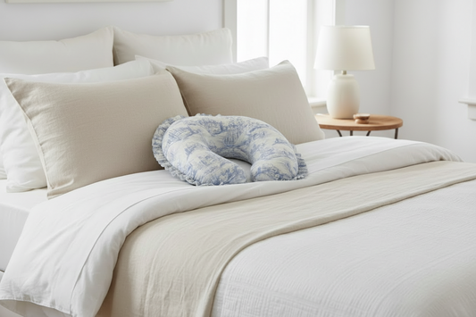 Blue Toile Ruffle Nursing Pillow Cover