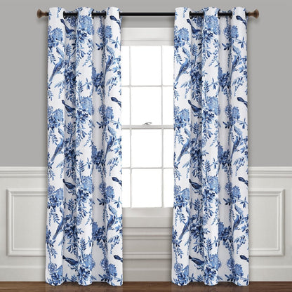Farmhouse Bird And Flower Insulated Grommet Blackout Window Curtain Panel Set