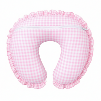 Pink Gingham Ruffle Nursing Pillow Cover