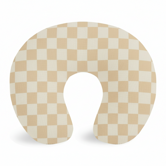 Beige & White Checkered Nursing Pillow Cover