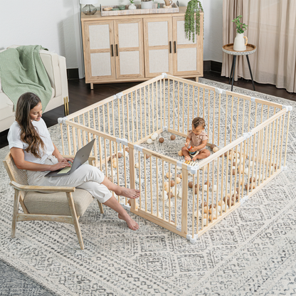 Playpen for Toddler and Babies in Natural Wood