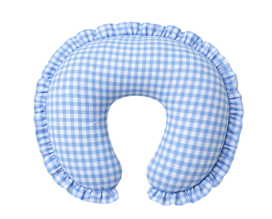 Sky Blue Gingham Ruffle Nursing Pillow Cover