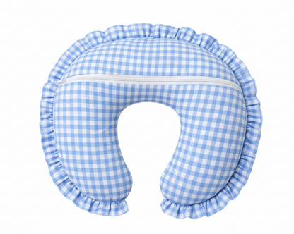 Sky Blue Gingham Ruffle Nursing Pillow Cover