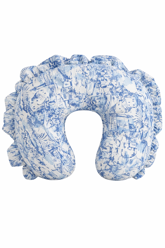 Blue Toile Ruffle Nursing Pillow Cover