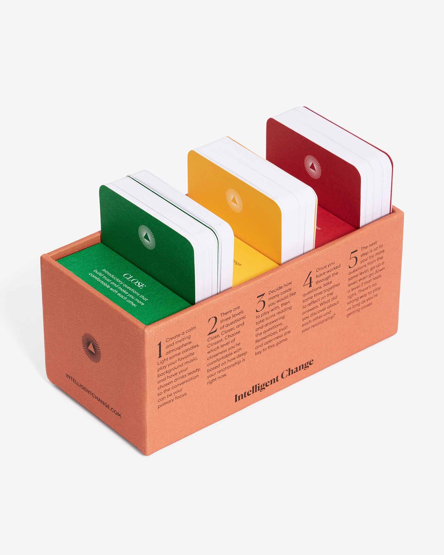 Set of colorful books with a holder labeled 'Intelligent Change' on a white background