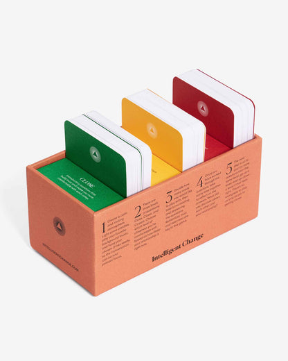 Set of colorful books with a holder labeled 'Intelligent Change' on a white background