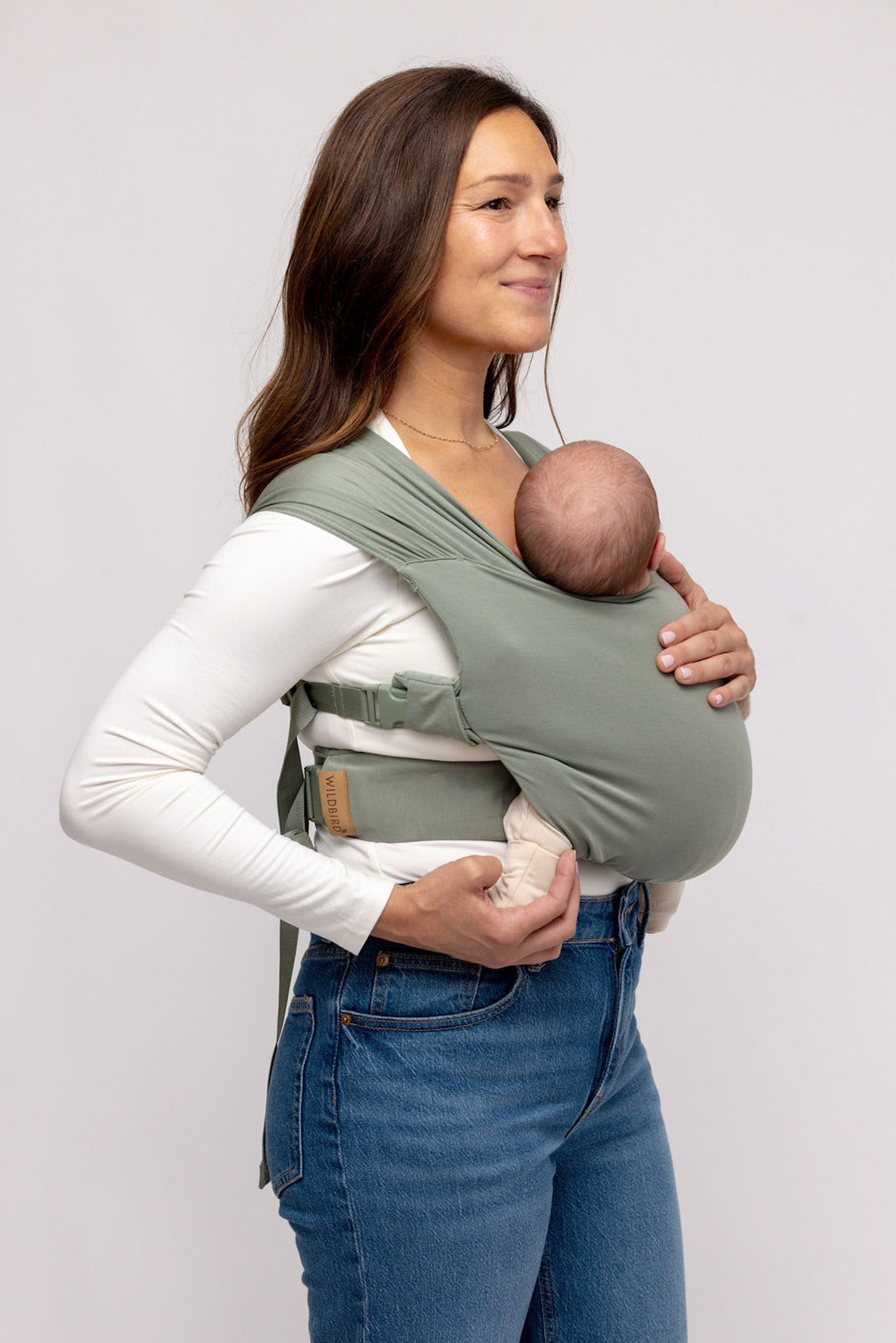 WildBird Aerial Newborn Buckle Wrap side profile newborn front carry