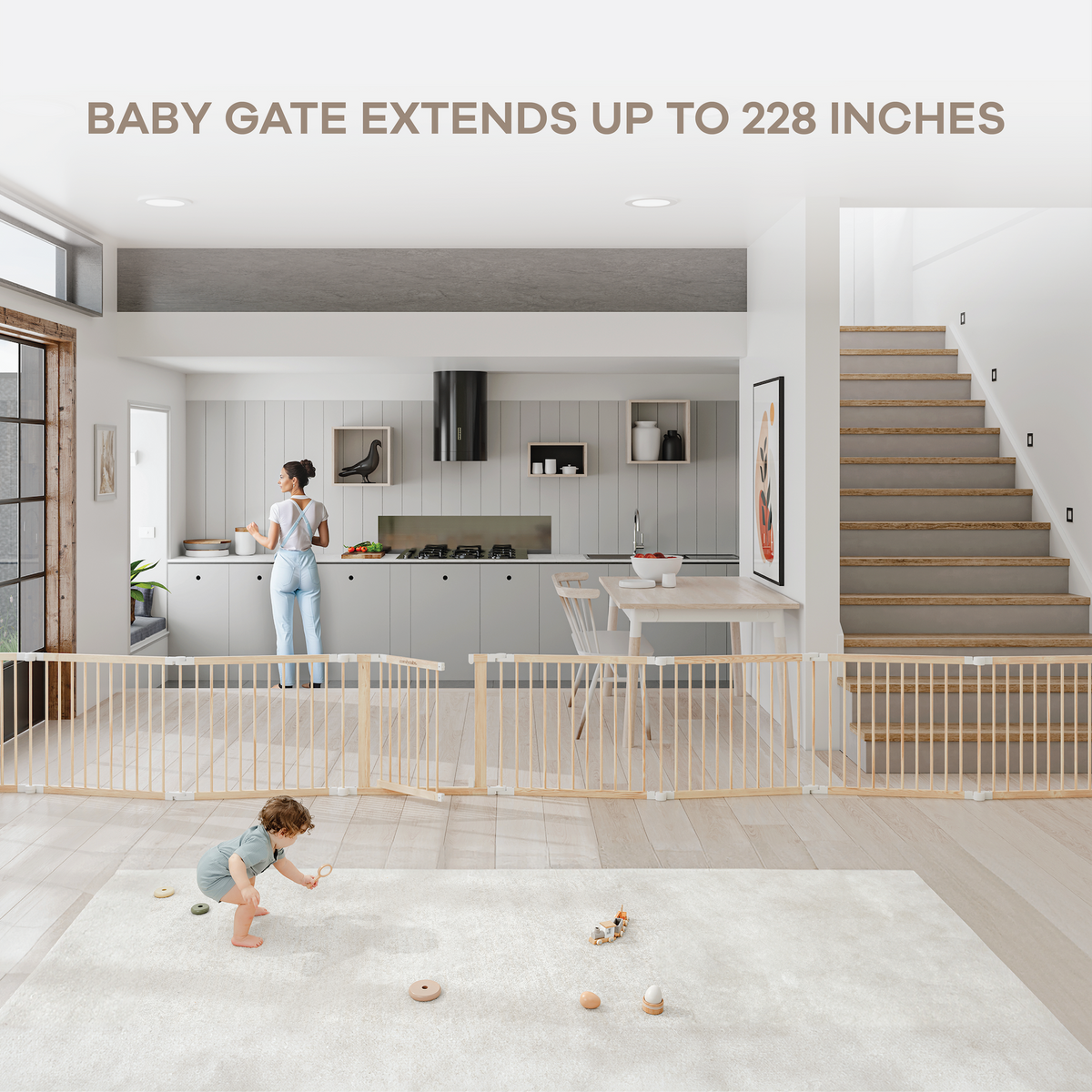 Playpen for Toddler and Babies in Natural Wood