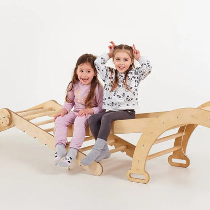 6in1 Montessori Climbing Set: Triangle Ladder + Arch/Rocker + Slide/Ramp + Net + Cushion + Art Addition