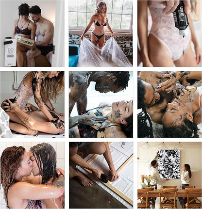 Collage of various intimate scenes including couples and parents in different settings.