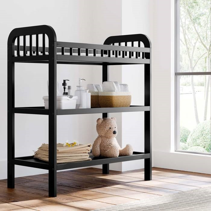 Baby Changing Table in Black Wood Finish with Safety Rail and Changing Pad