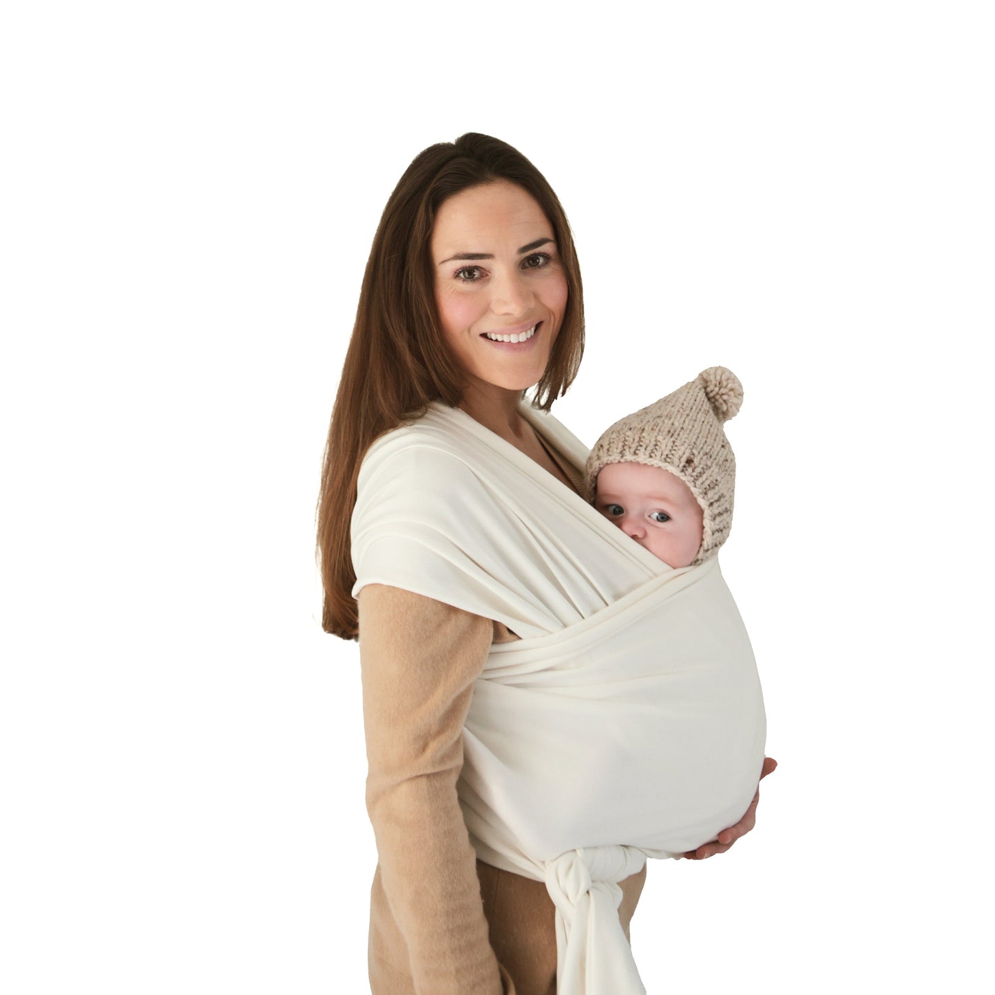Mushie organic cotton baby wrap carrier for newborns with breathable fabric