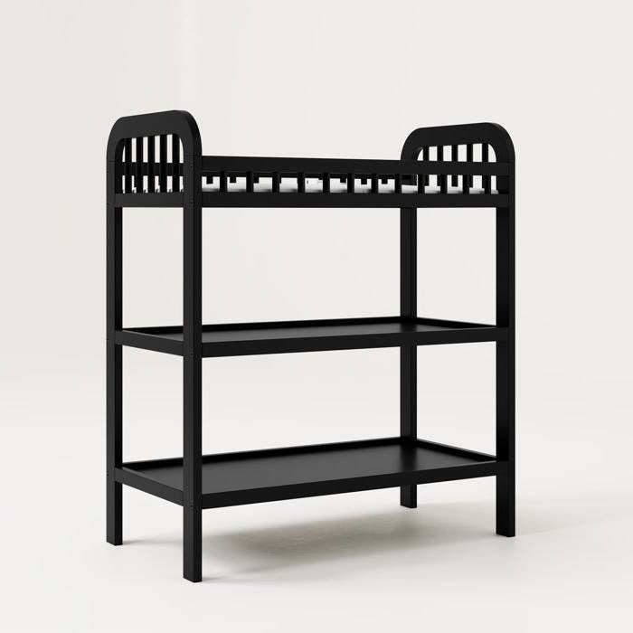 HomePacific black wood baby changing table with safety rail and white changing pad