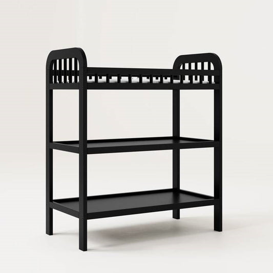 HomePacific black wood baby changing table with safety rail and white changing pad
