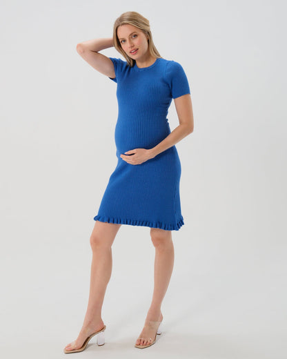Short Sleeve Knit Maternity Dress with Playful Hem Detail