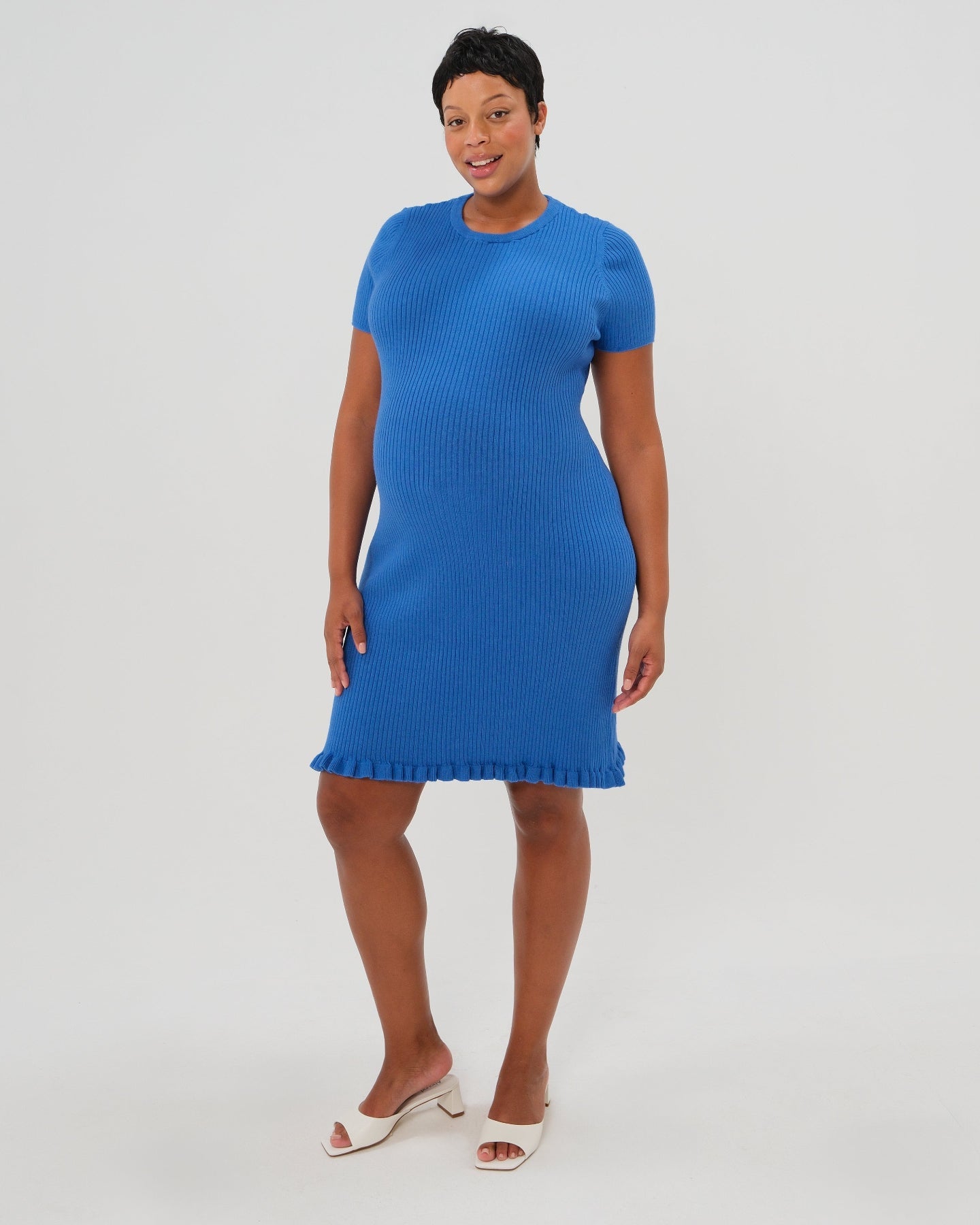 Short Sleeve Knit Maternity Dress with Playful Hem Detail