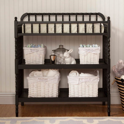 HomePacific black wood changing table with 1-inch waterproof changing pad and open shelves