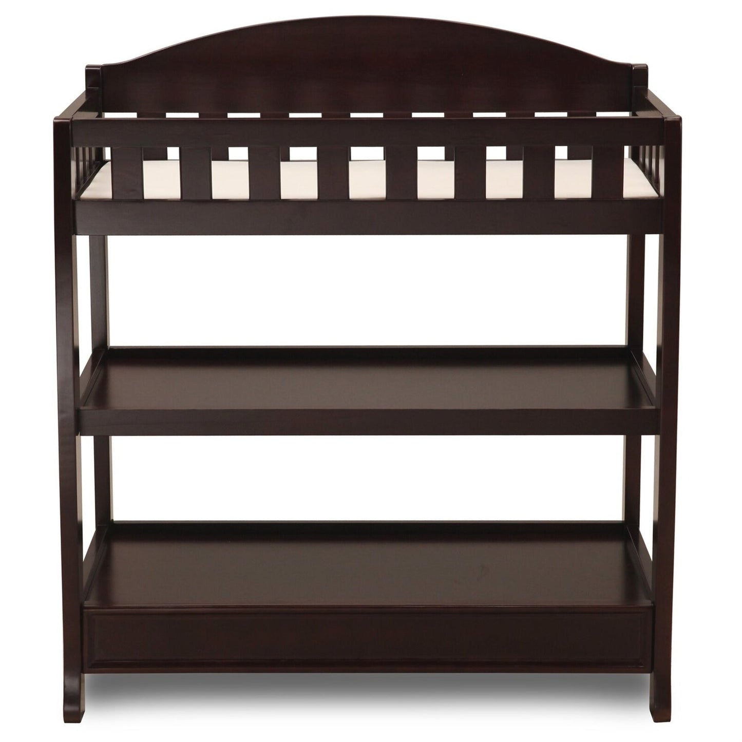 HomePacific modern dark brown wooden baby changing table with safety rail and pad