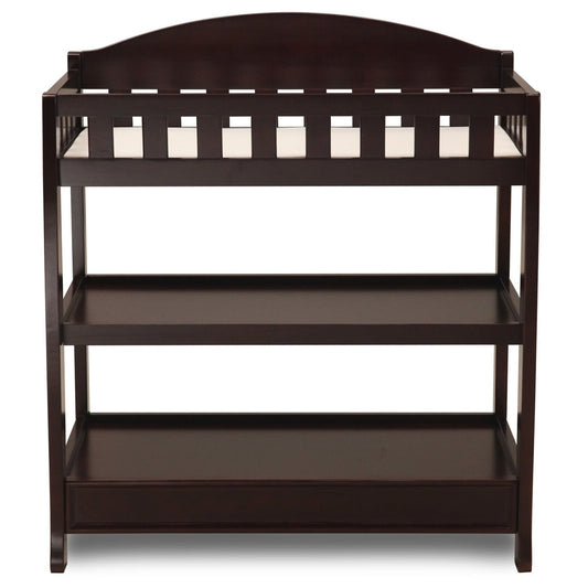 HomePacific modern dark brown wooden baby changing table with safety rail and pad
