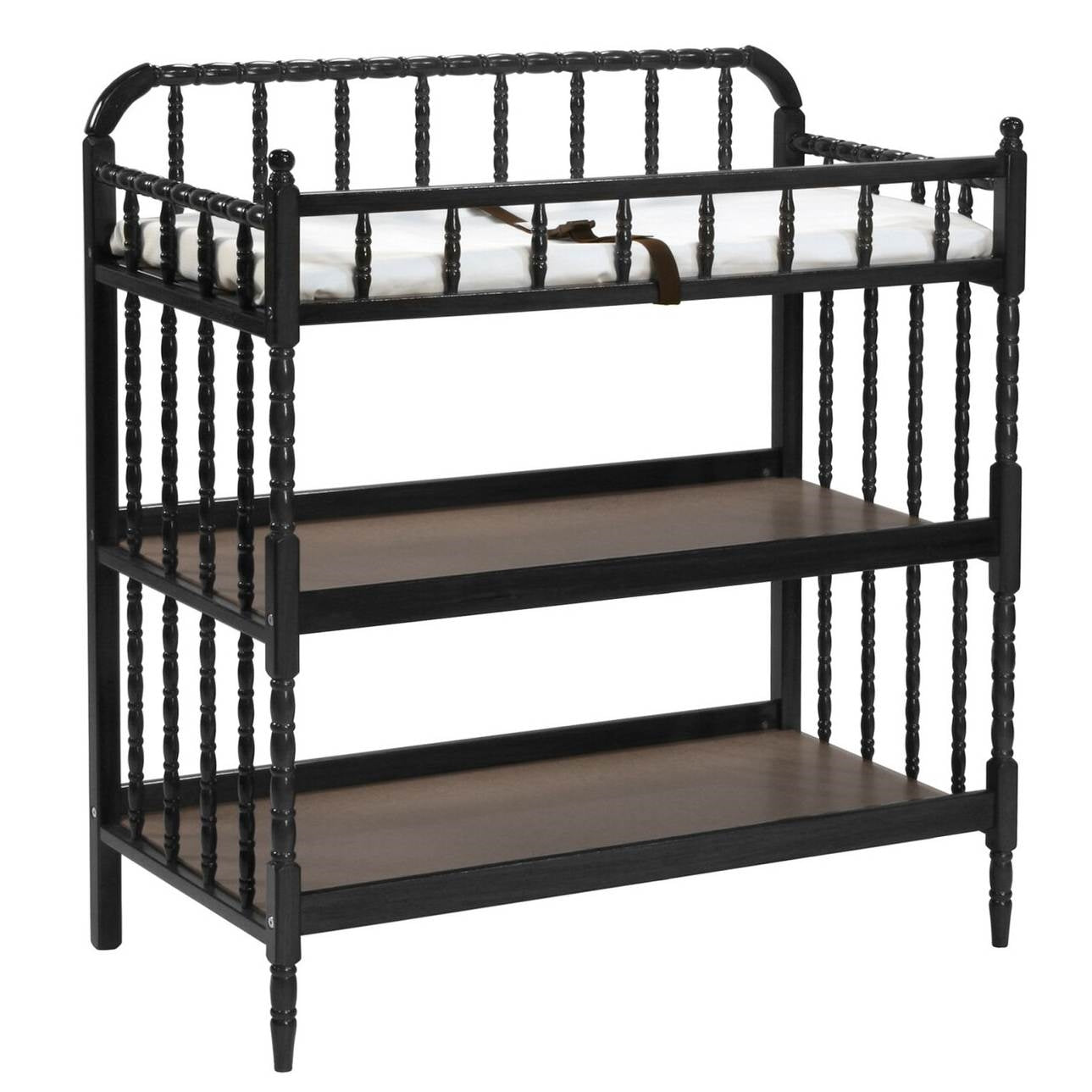 HomePacific black wood changing table with 1-inch waterproof changing pad and open shelves
