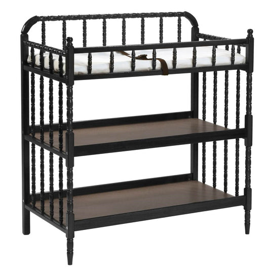 HomePacific black wood changing table with 1-inch waterproof changing pad and open shelves