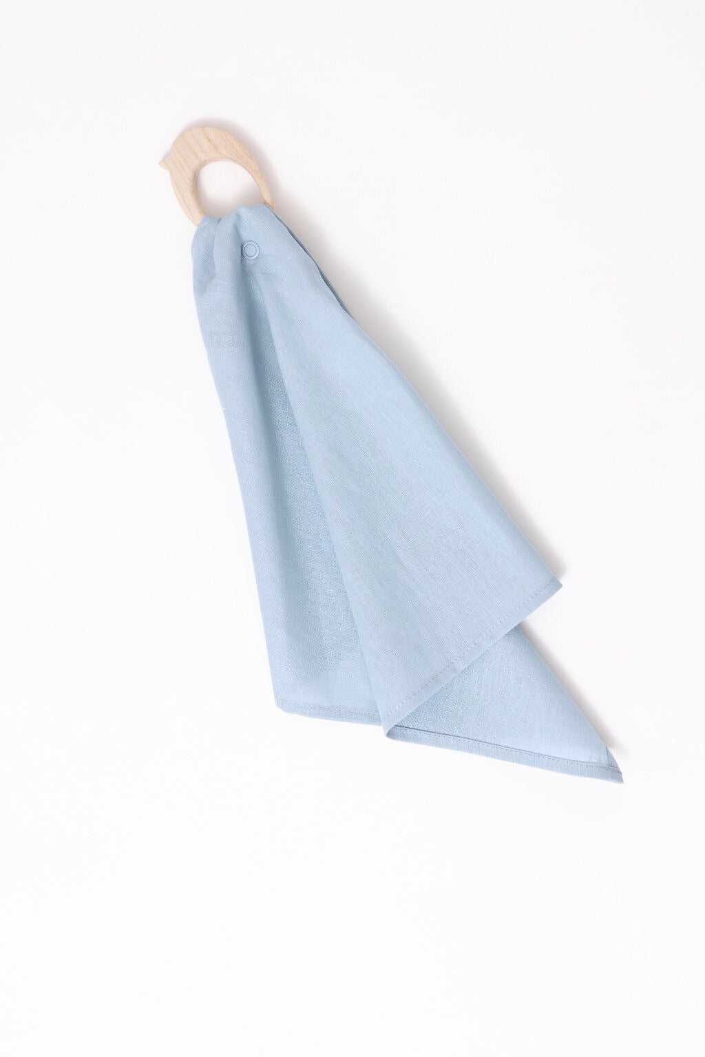 WildBird Dove Linen and Maple Ring Teether in blue grey maplewood bird with linen