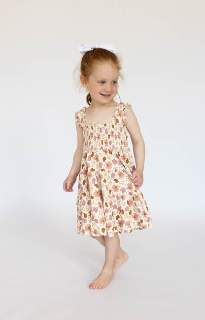 Floral Butterfly Shirred Dress