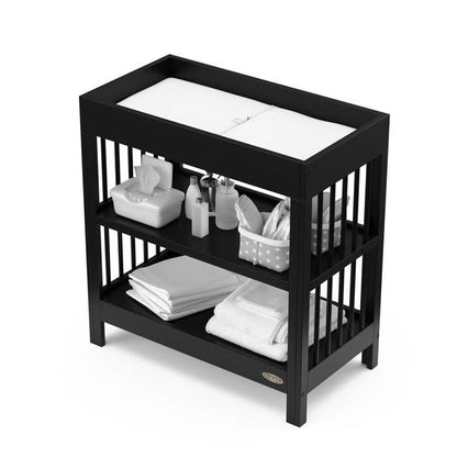 Modern Changing Table in Black Wood Finish with Safety Rail and Changing Pad