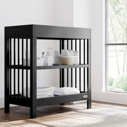 Modern Changing Table in Black Wood Finish with Safety Rail and Changing Pad