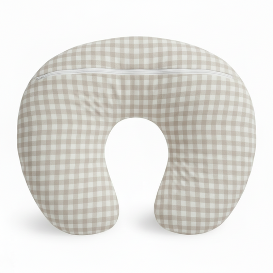 Beige Gingham Nursing Pillow Cover