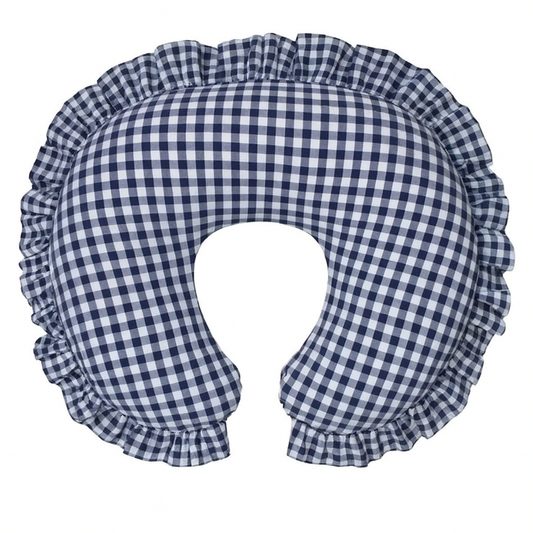 Blue Gingham Ruffle Nursing Pillow Cover