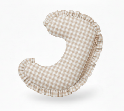 Beige Gingham Ruffle Nursing Pillow Cover