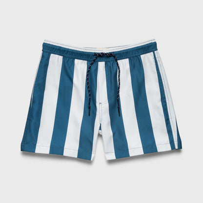 Mens Blue and white striped shorts on a light gray background