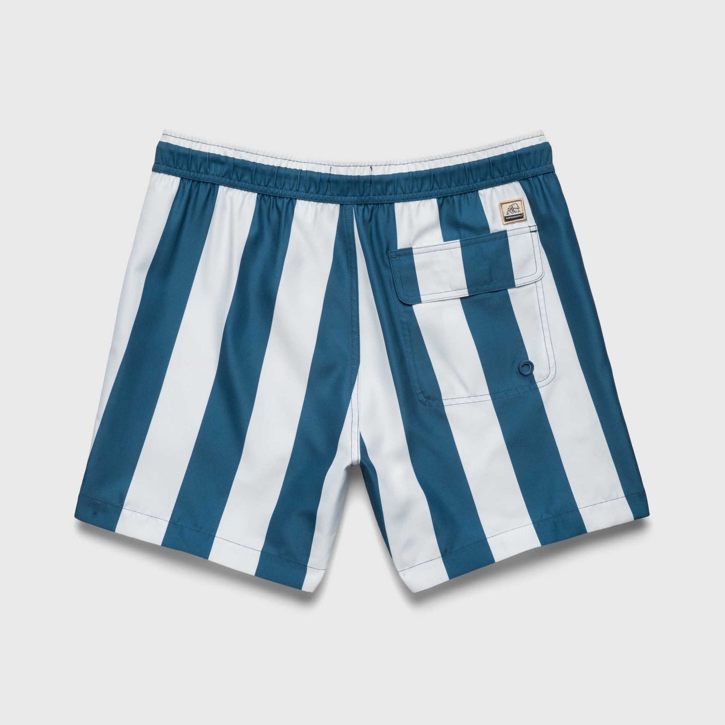 Mens Blue and white striped shorts on a light gray background