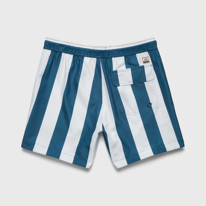 Mens Blue and white striped shorts on a light gray background