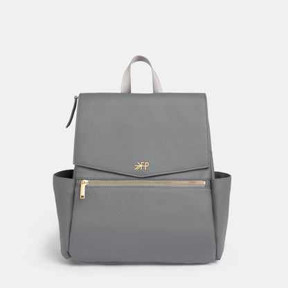Freshly Picked Stone Mini Classic II vegan leather diaper bag backpack with multiple pockets