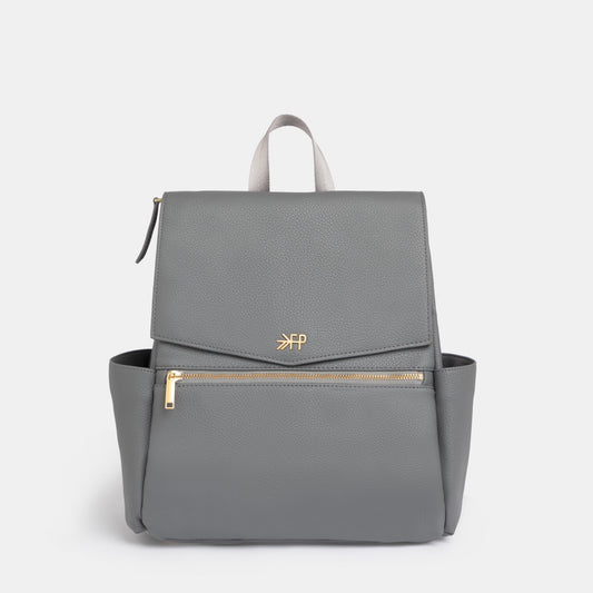 Freshly Picked Stone Mini Classic II vegan leather diaper bag backpack with multiple pockets