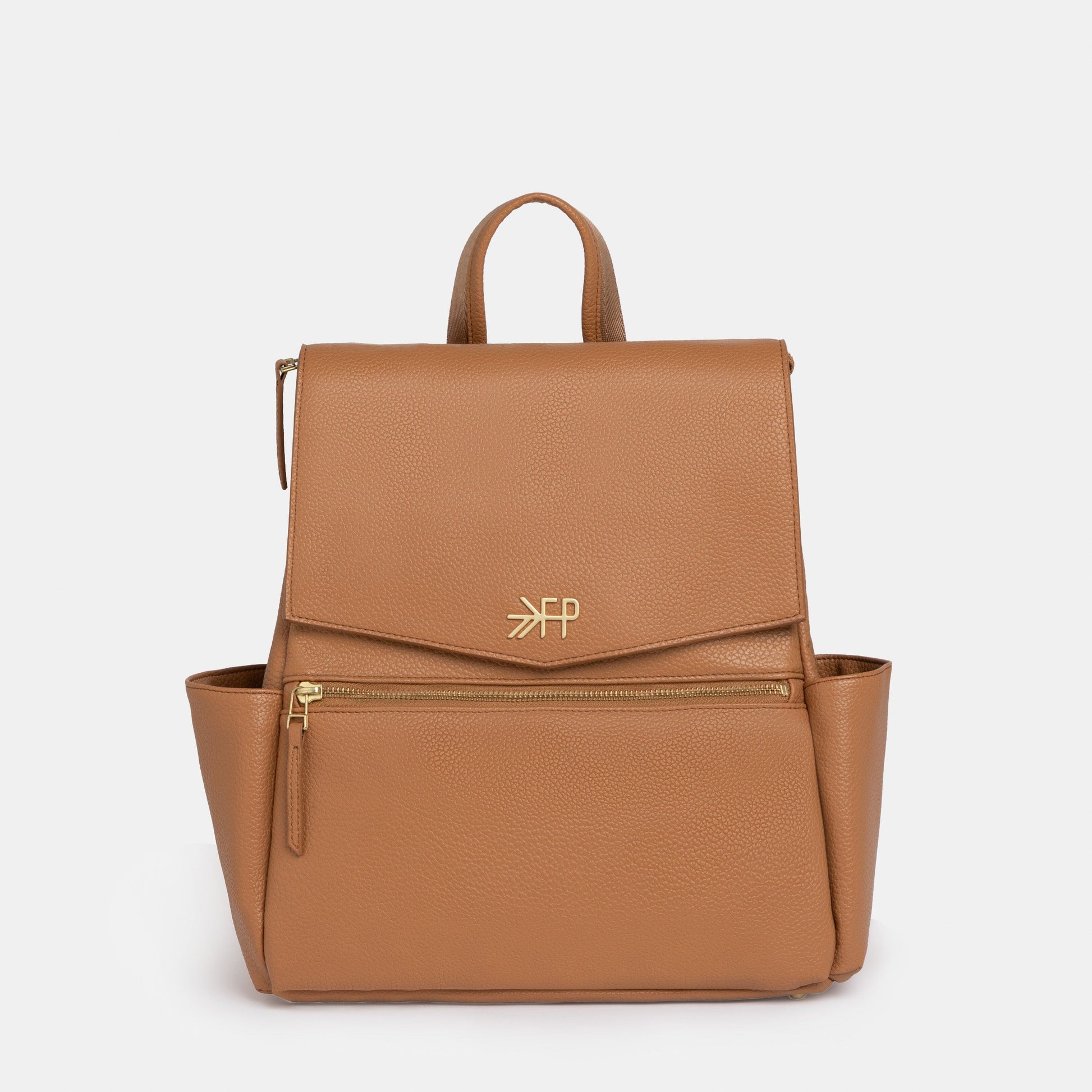 Freshly Picked butterscotch vegan leather mini diaper bag backpack with front pocket
