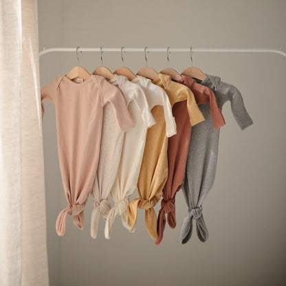 Ribbed Knotted Baby Gown + Beanie Set