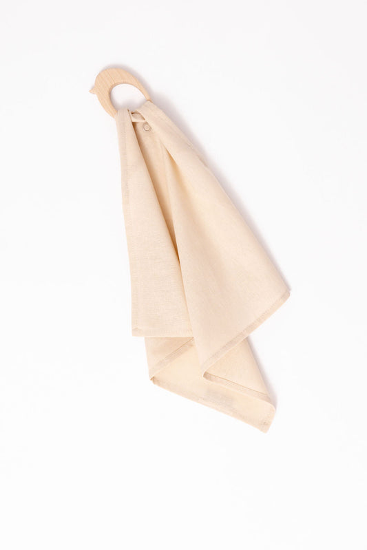 WildBird Sparrow cream linen and maplewood ring teether for babies