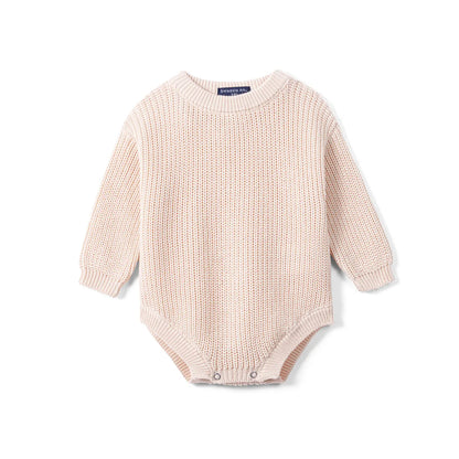 Classic Chunky Knit Baby Romper in Beige