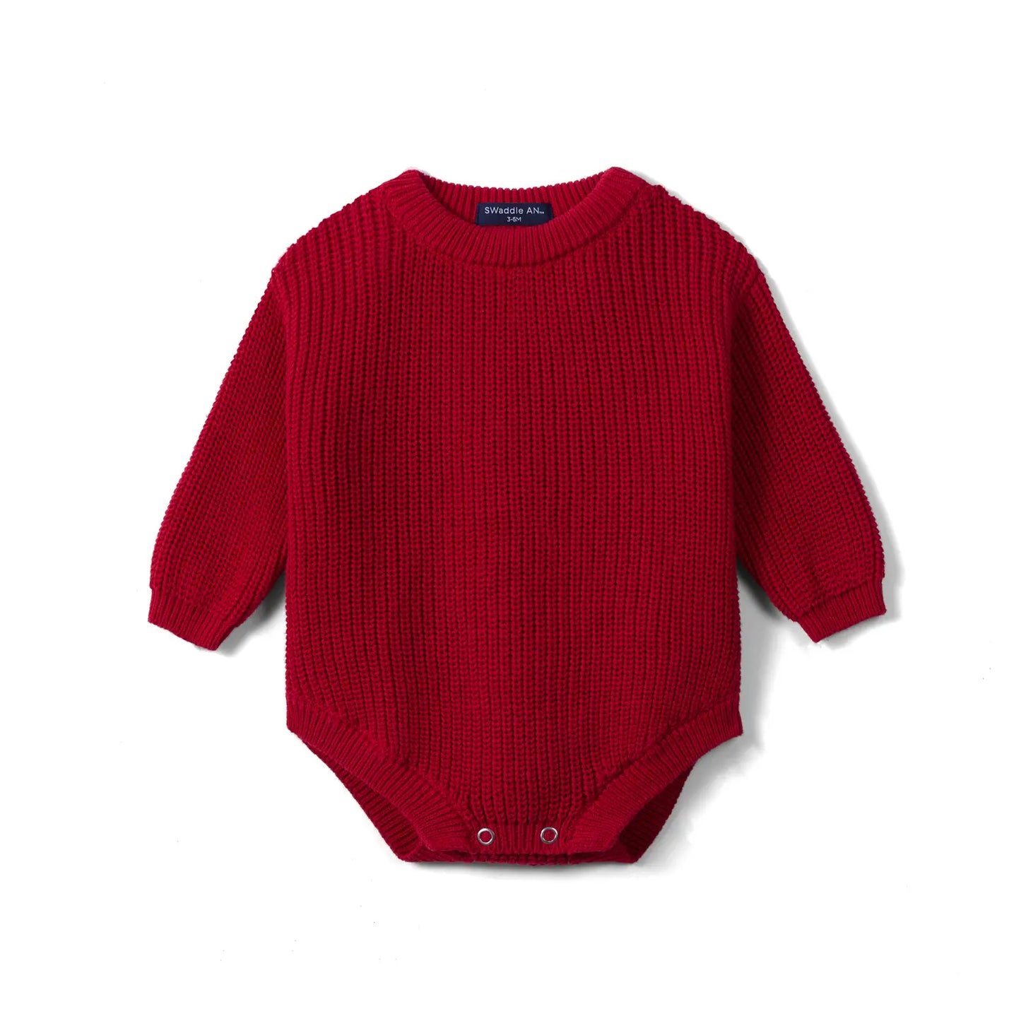 Classic Chunky Knit Baby Romper in Red Xmas